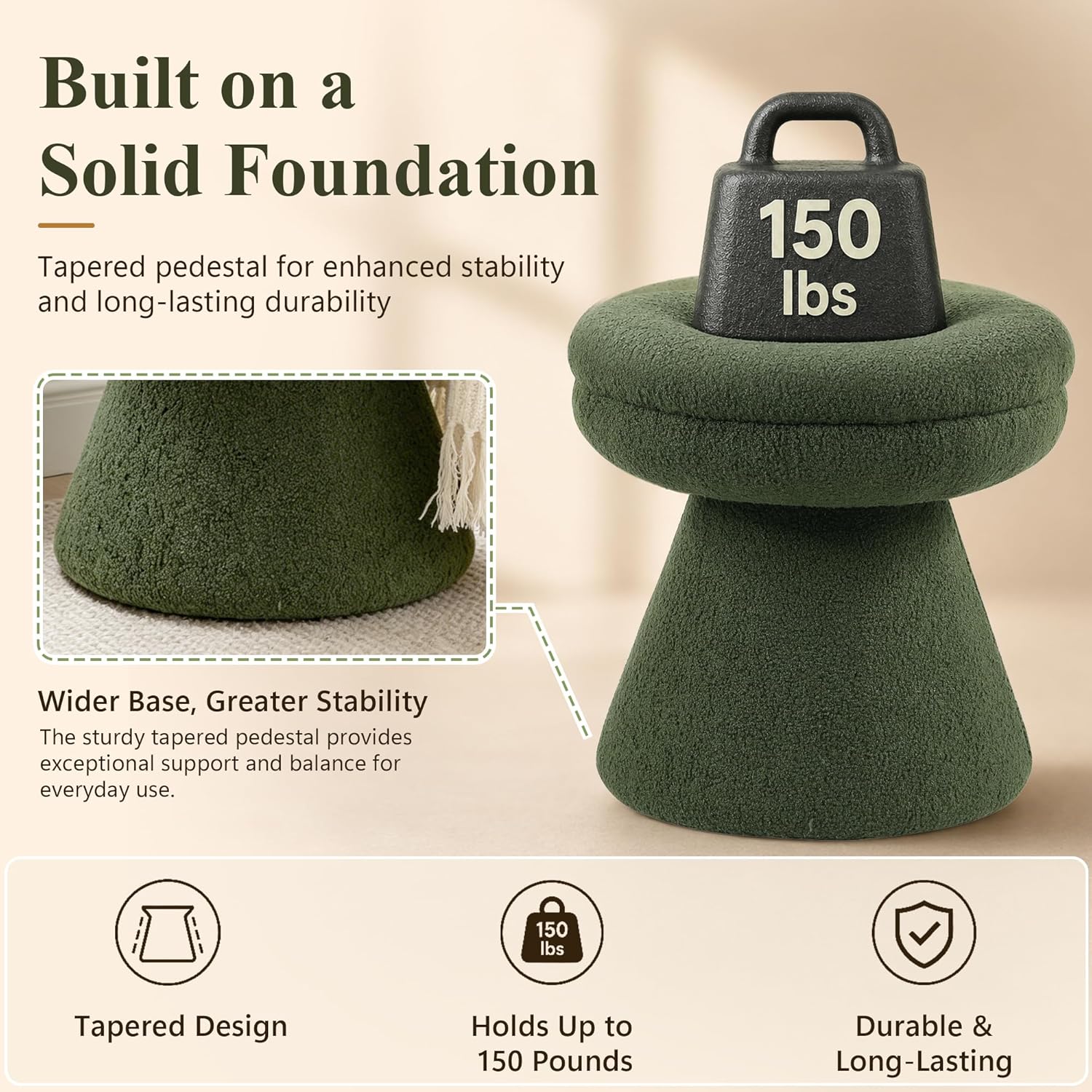 Stella Mia Mushroom Ottoman Stool, Teddy-Like Upholstered Small Ottoman with Pedestal Base