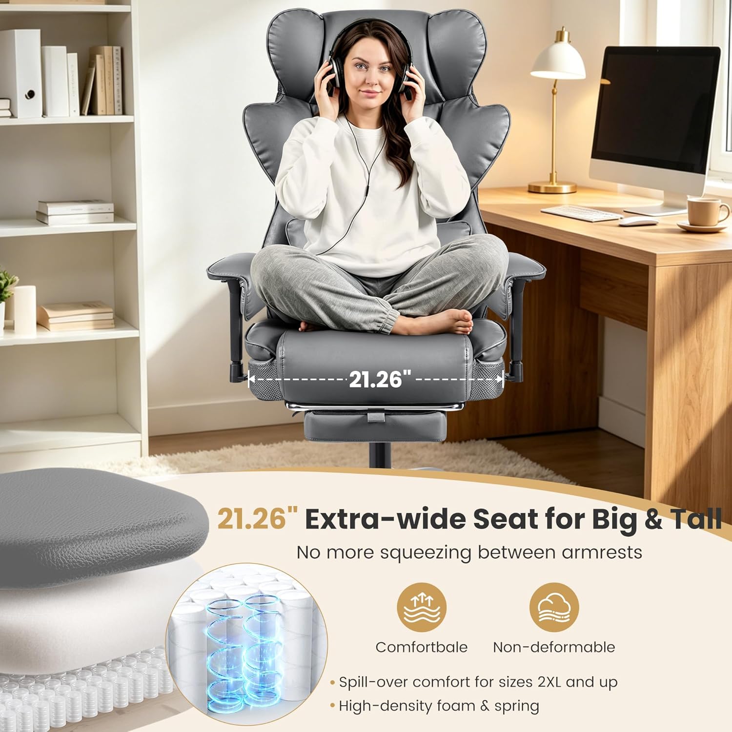Stella Mia Big & Tall Office Chair 400 LBS Capacity, Heavy Duty Ergonomic Executive Computer Chair with Adjustable Arms and Wide Seat