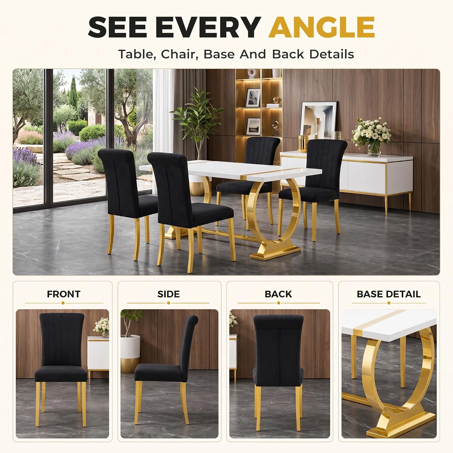 Stella Mia Dining Table Set for 4, 5-Piece Kitchen Table and Upholstered Chairs Set, Faux Marble Kitchen Table and Chairs Set of 4