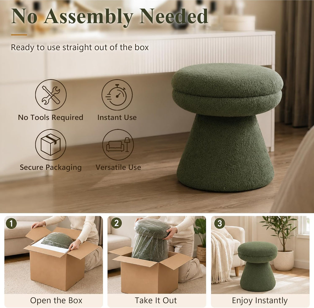 Stella Mia Mushroom Ottoman Stool, Teddy-Like Upholstered Small Ottoman with Pedestal Base
