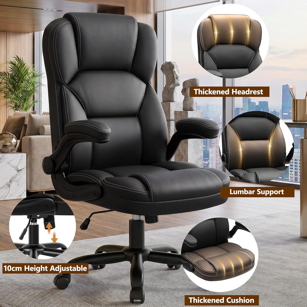 Stella Mia Ergonomic PU Leather Office Chair, High Back, Flip-Up Arms, Swivel Adjustable