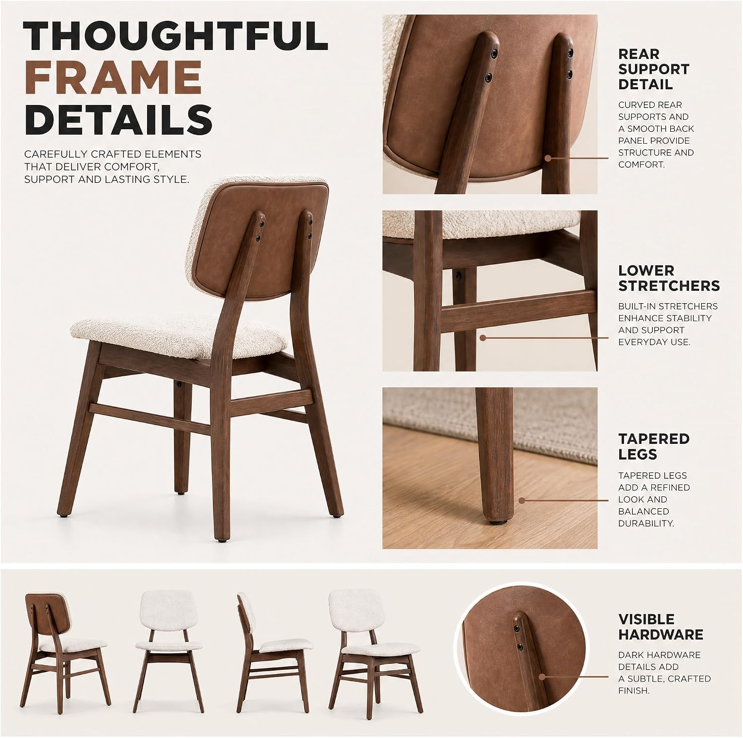 Stella Mia Dining Chairs Set of 4, Mid-Century Modern Dining Room Kitchen Dinner Chairs, Upholstered Vanity Living Room Chairs