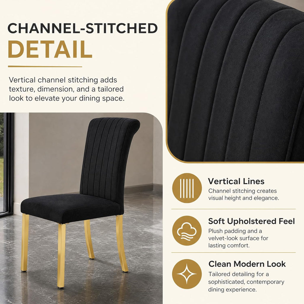 Stella Mia Dining Chairs Set of 2, Channel Tufted Upholstered Armless Side Chairs with Polished Gold Metal Legs