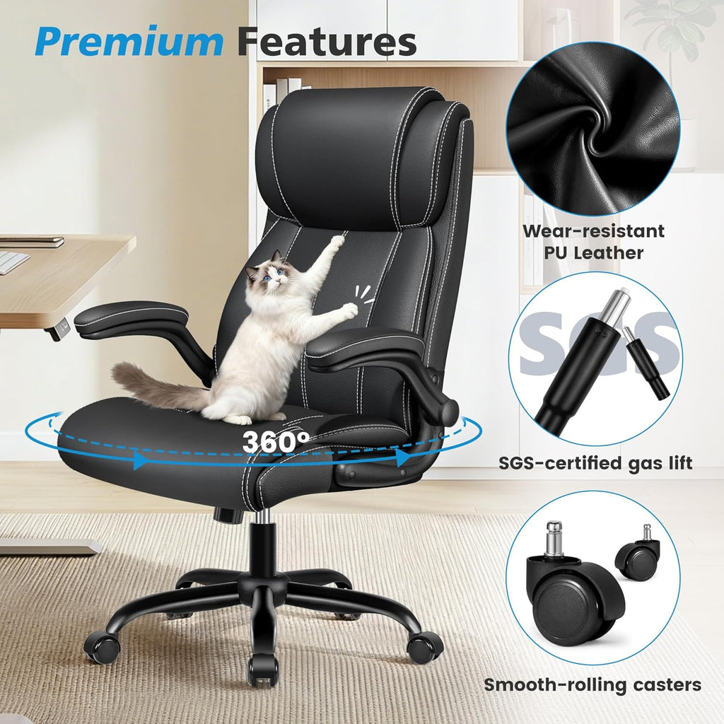 Stella Mia Ergonomic Office Chair – High Back Executive Leather Desk Chair with Inflatable Lumbar Support for Back Pain