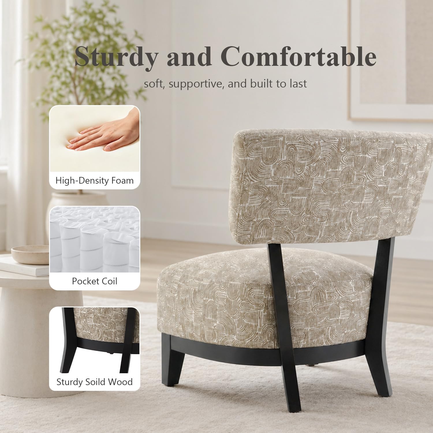 Stella Mia Contemporary Accent Chair, Armless Upholstered Chair with Angled Back, Cushioned Seat and Back