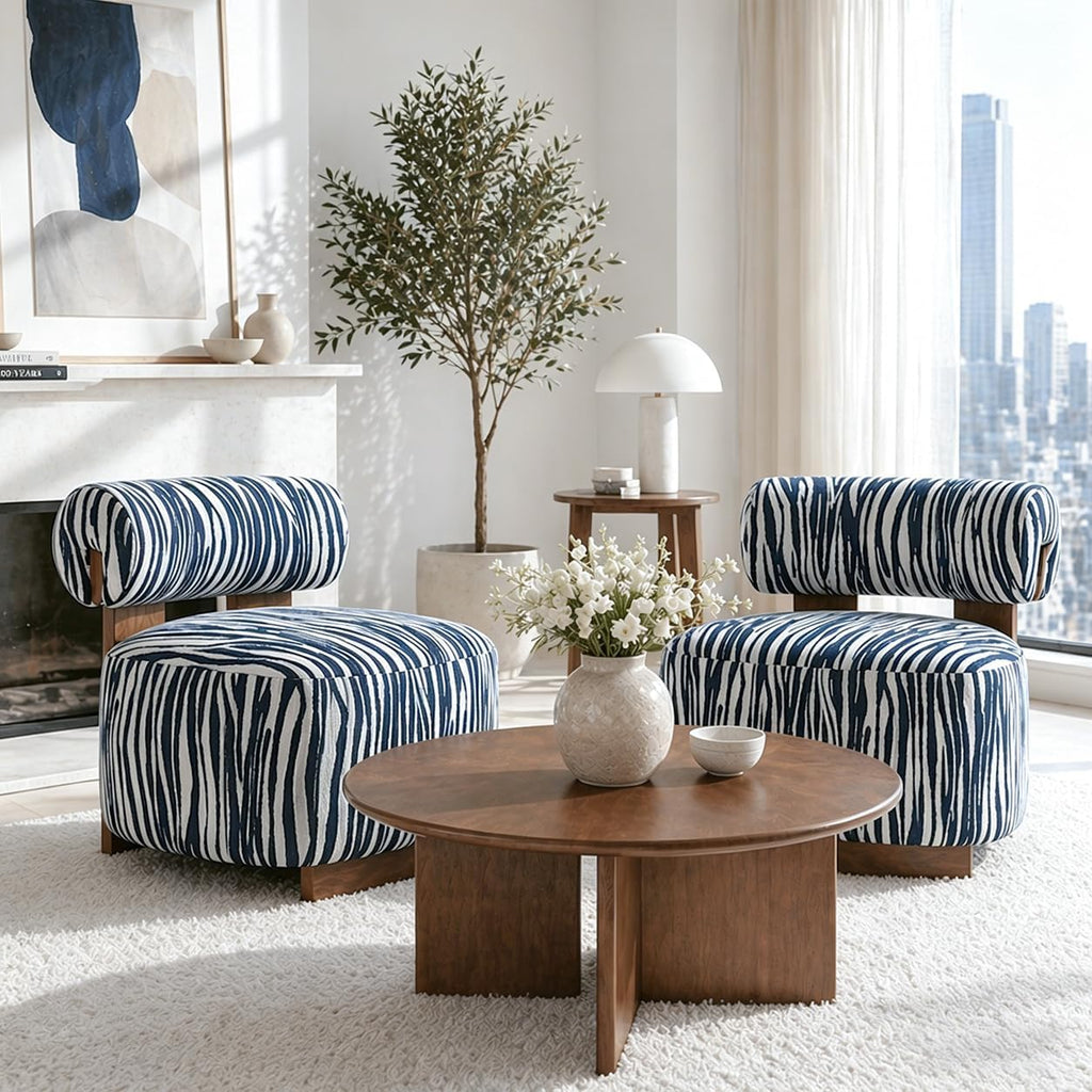 Stella Mia Zebra Accent Chair, Chenille Upholstered Armless Chair with Cylindrical Backrest