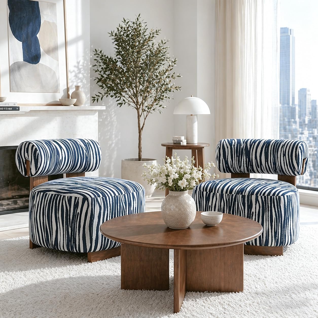 Stella Mia Zebra Accent Chair, Chenille Upholstered Armless Chair with Cylindrical Backrest