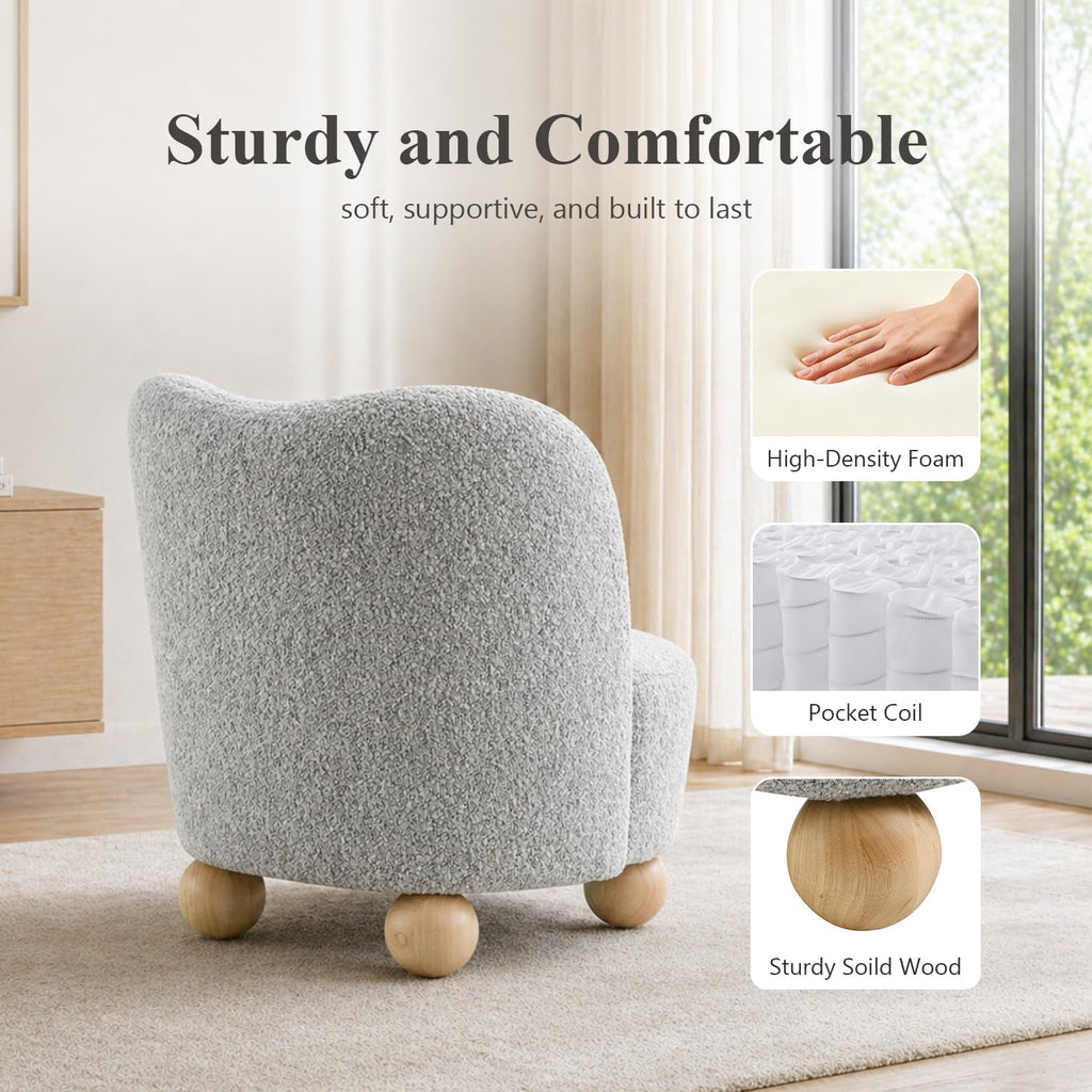 Stella Mia Boucle Accent Chair with Rounded Curves and Sculptural Ball Feet
