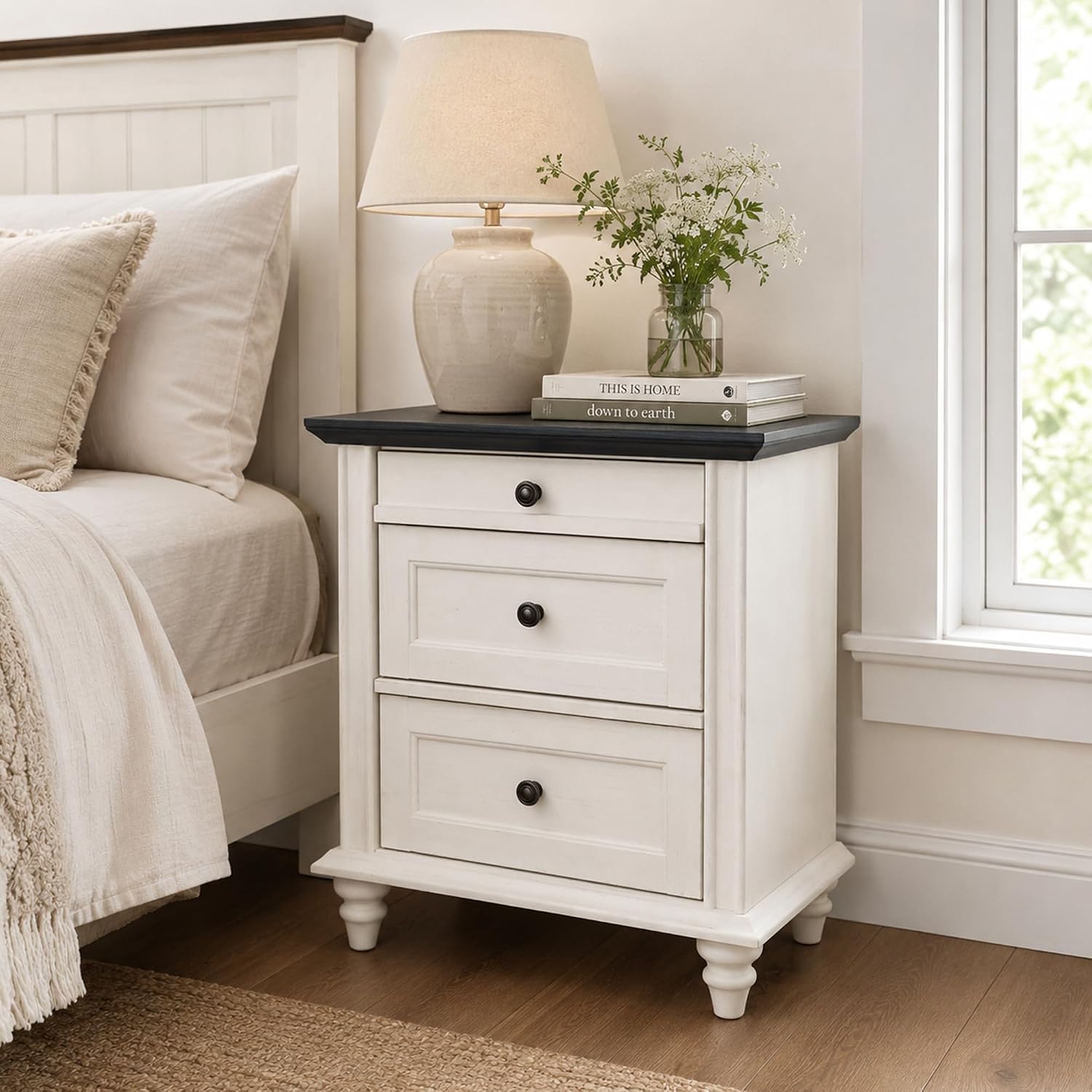 Stella Mia Wood Nightstand with 3 Drawers