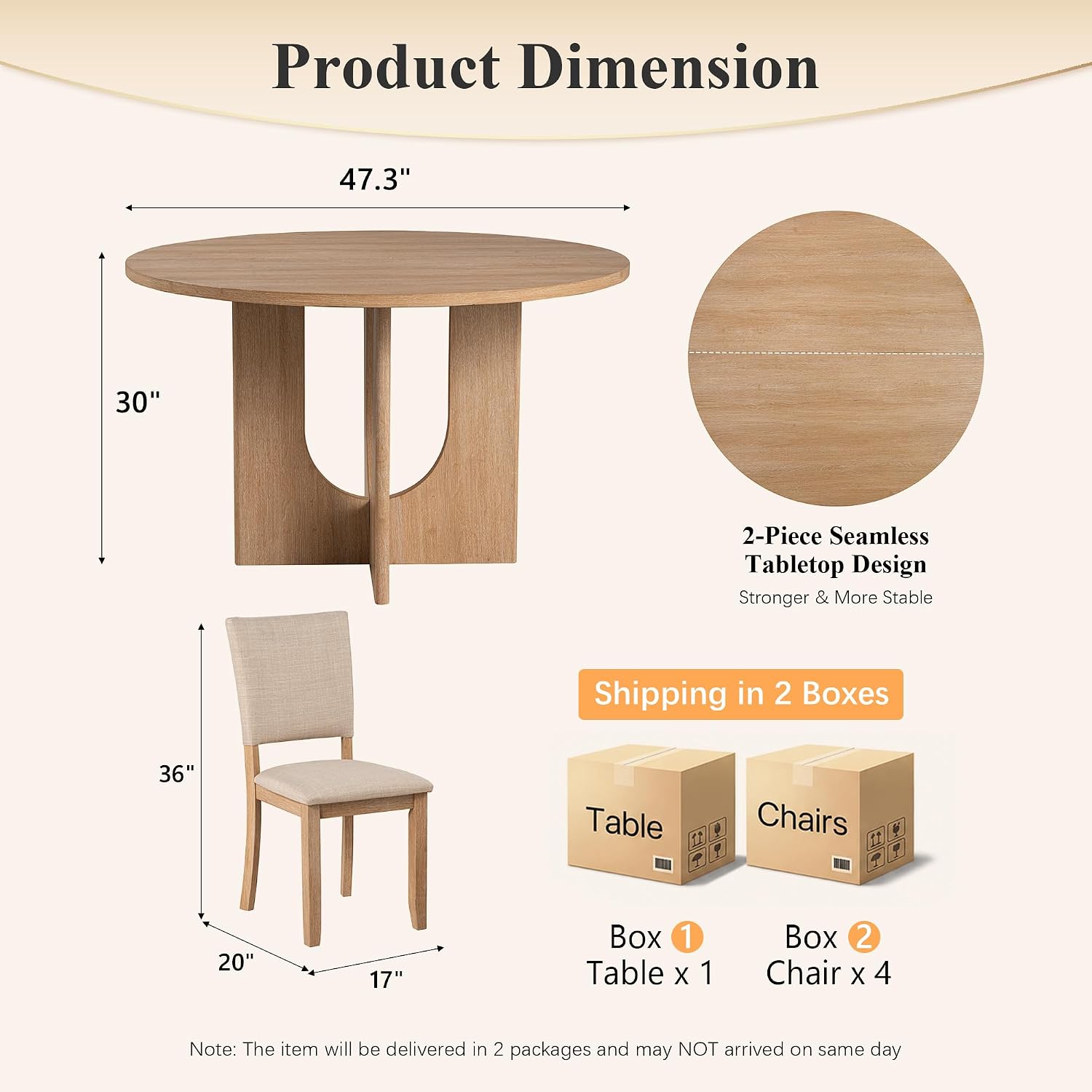 Stell Mia 5-Piece Round Dining Table Set for 4, 47" Kitchen Table