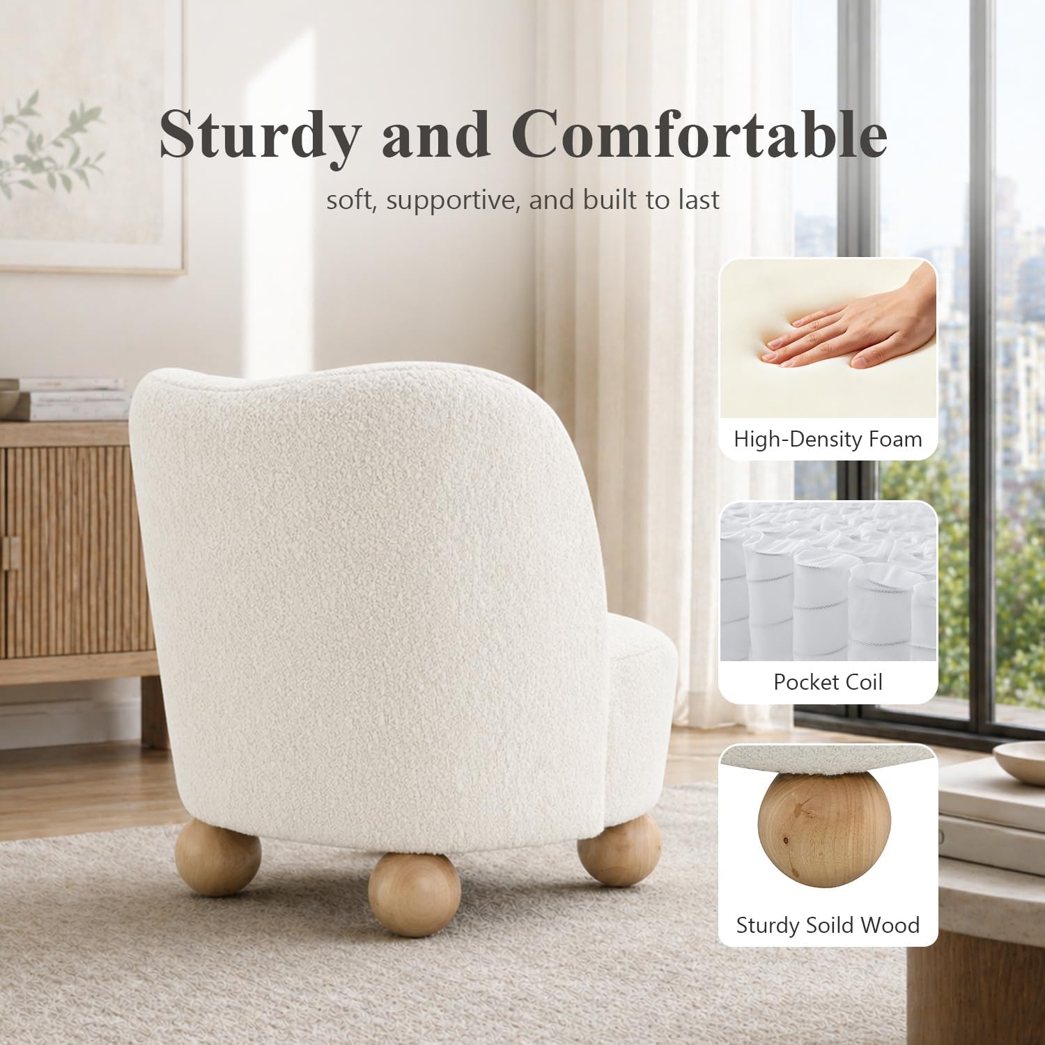 Stella Mia Boucle Accent Chair with Rounded Curves and Sculptural Ball Feet