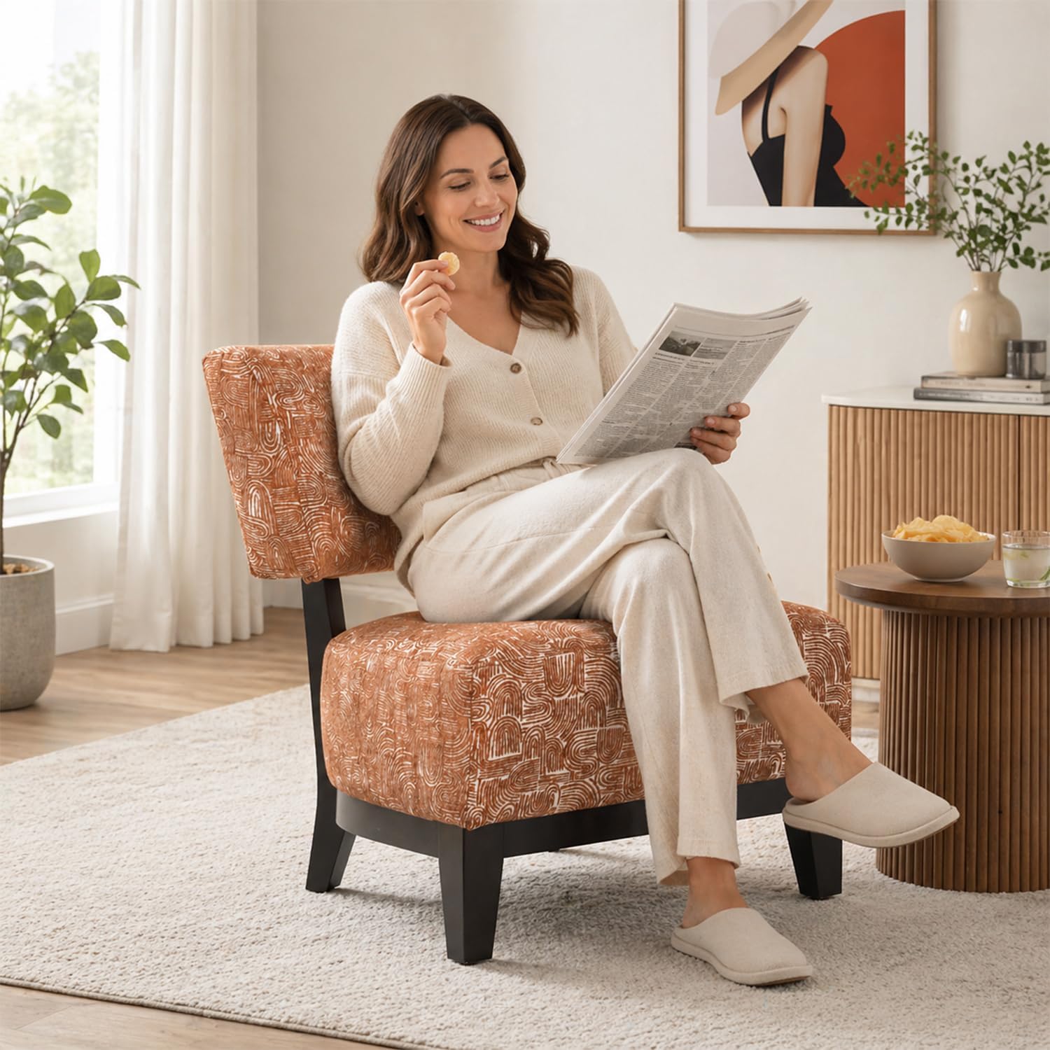 Stella Mia Contemporary Accent Chair, Armless Upholstered Chair with Angled Back, Cushioned Seat and Back