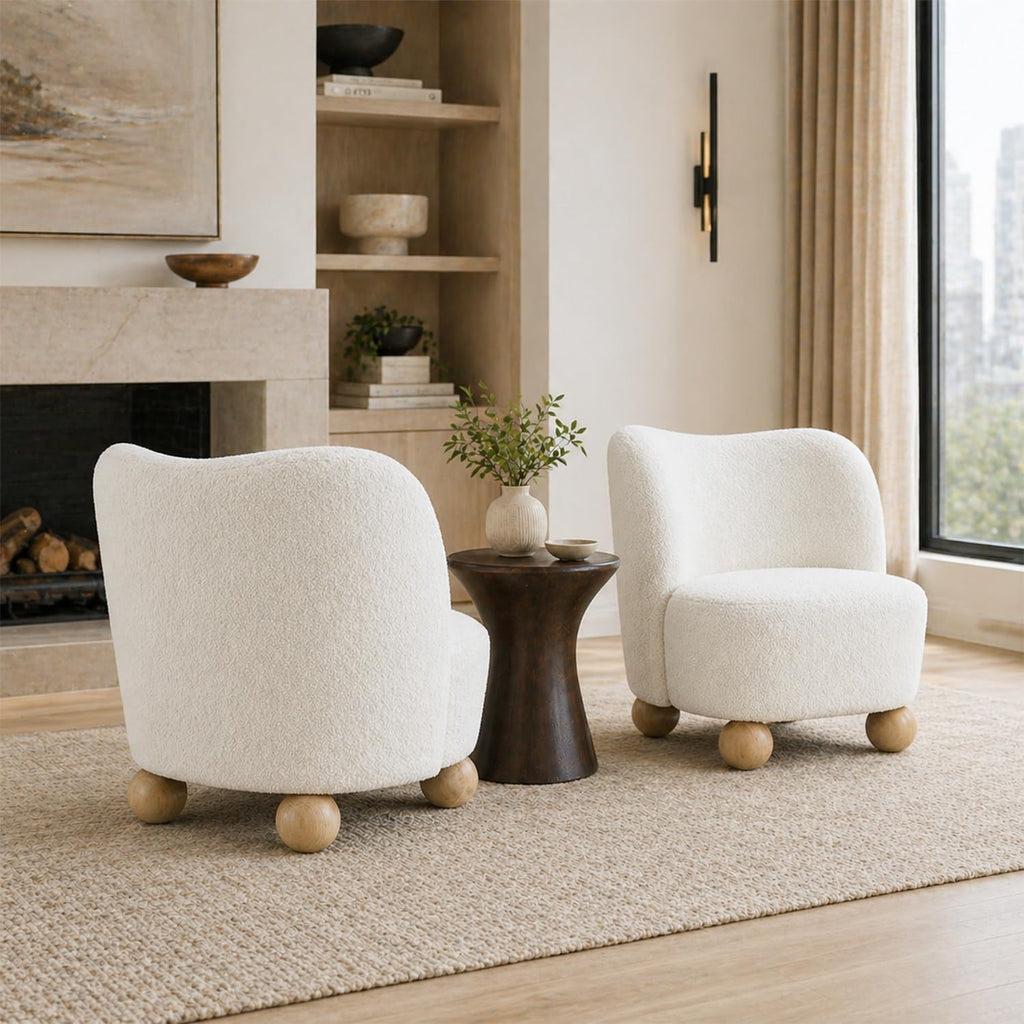 Stella Mia Boucle Accent Chair with Rounded Curves and Sculptural Ball Feet