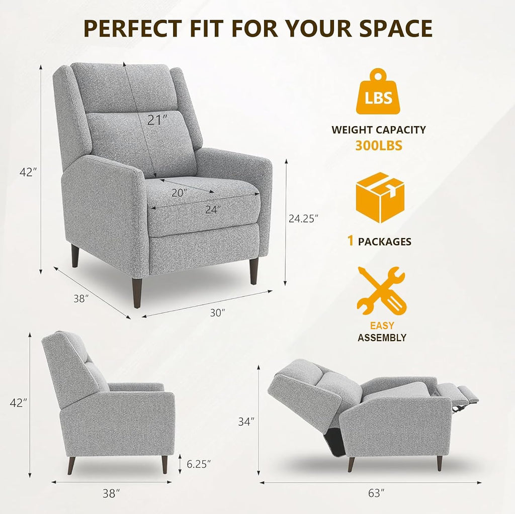 Stella Mia Manual Recliner Chair, Extra Wide Recliner for Adults, Adjustable Fabric Lounge Chair