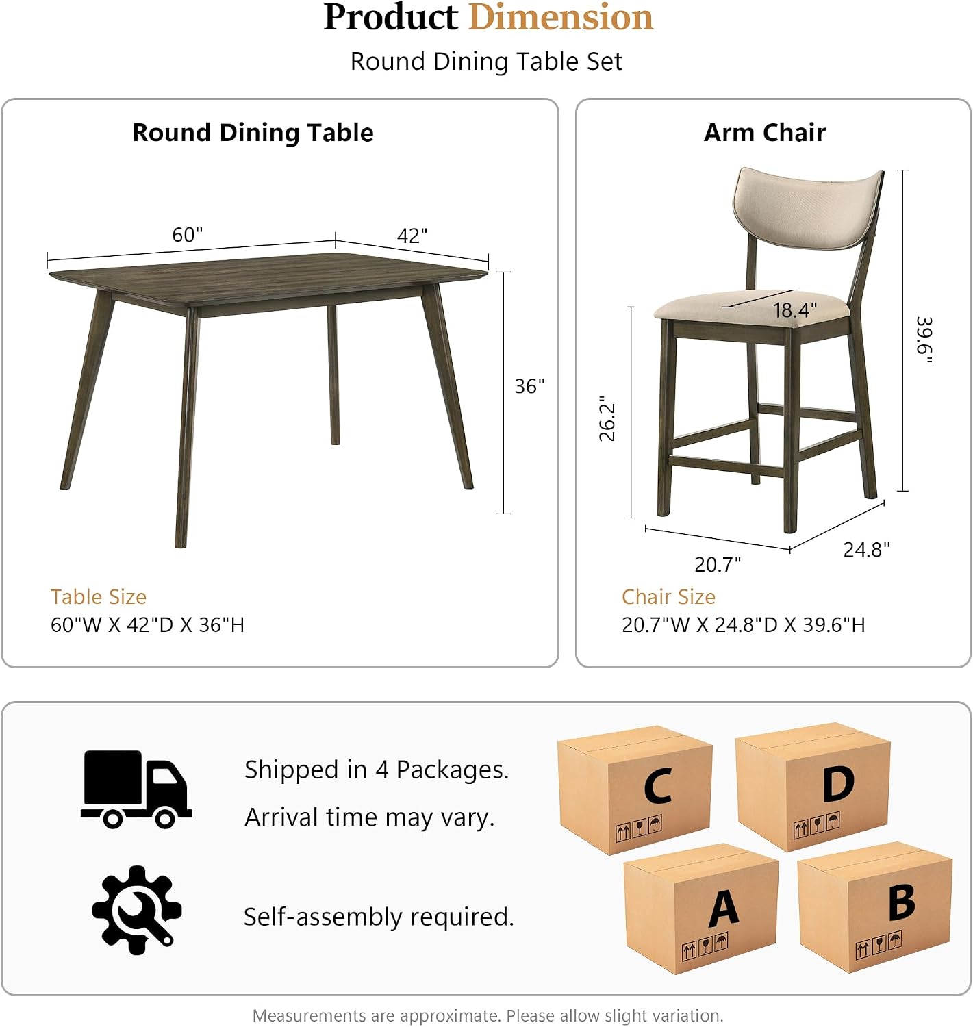 Stella Mia 7-Piece Wooden Counter Height Dining Table Set for 6