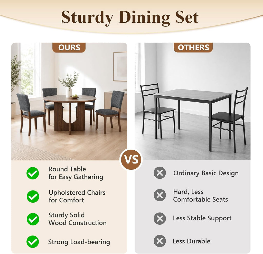 Stella Mia 5-Piece Small Round Dining Table Set for 4, Walnut
