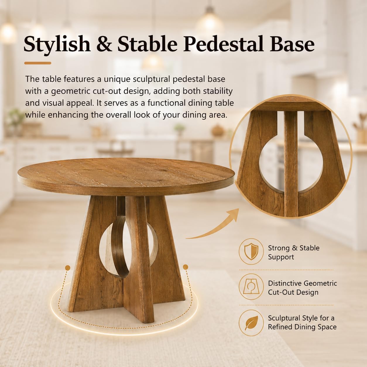 Stella Mia 5-Piece Round Dining Table Set for 4, 47" Organic Modern Kitchen Table & 4 Upholstered Chairs