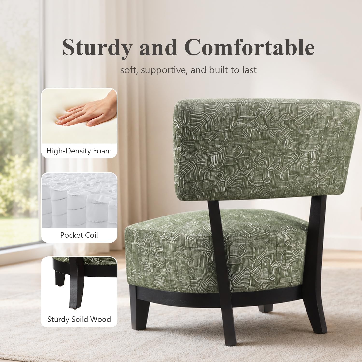 Stella Mia Upholstered Accent Chair, Contemporary Inspired Armless Chair with Angled Back