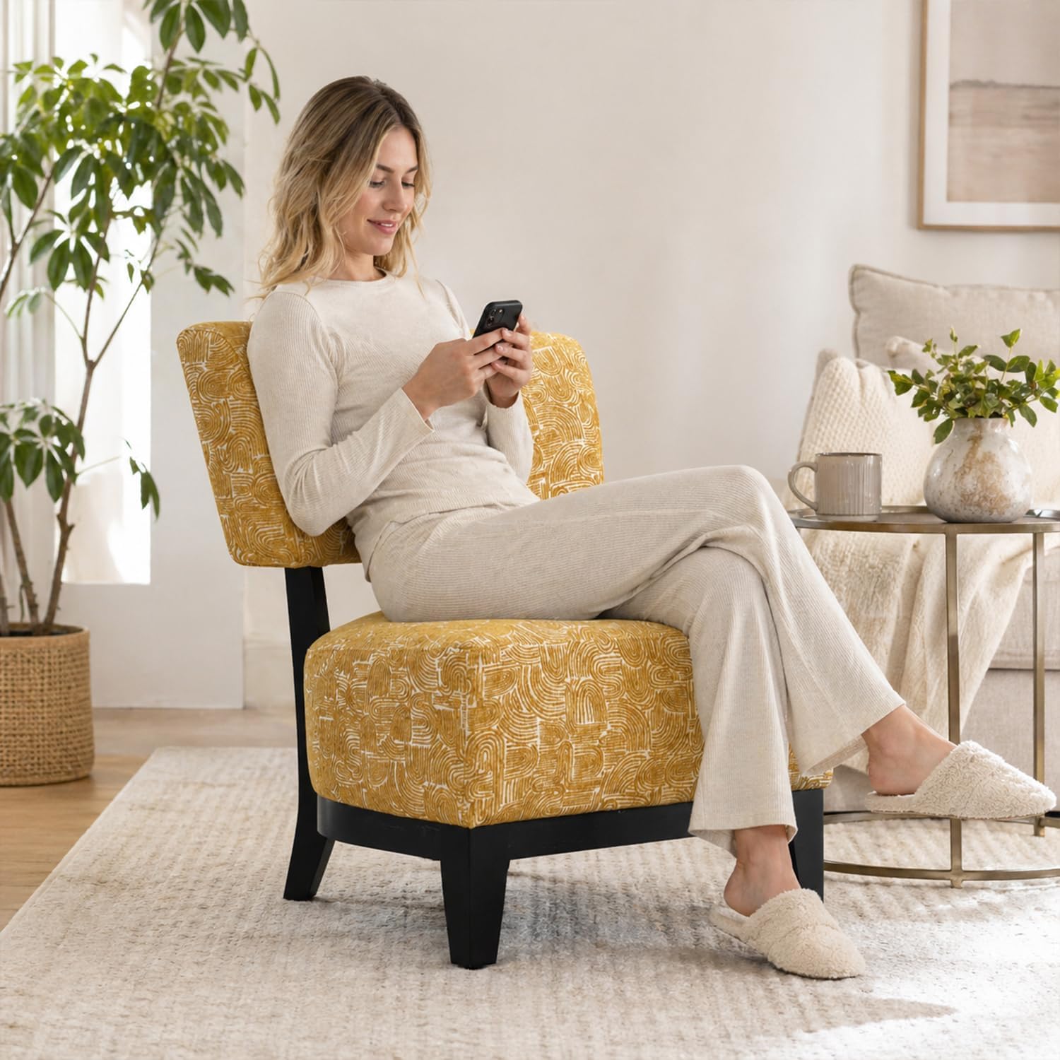 Stella Mia Armless Accent Chair, Contemporary Modern Upholstered Chair with Angled Backrest