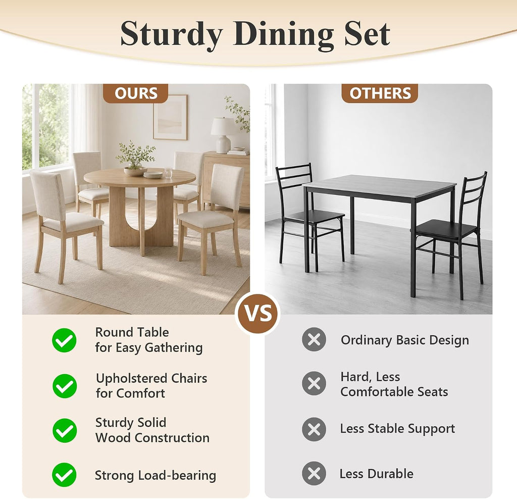 Stell Mia 5-Piece Round Dining Table Set for 4, 47" Kitchen Table