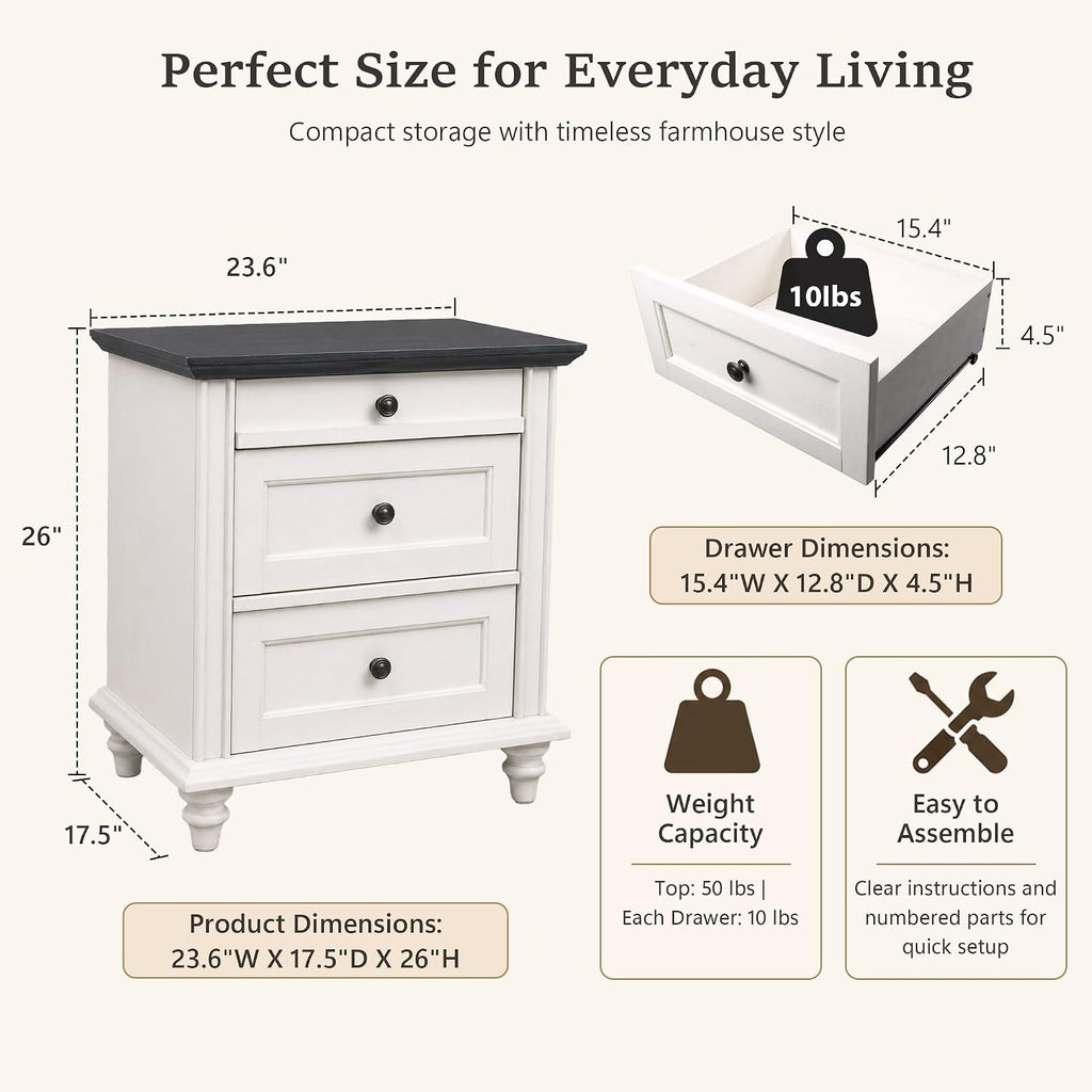 Stella Mia Wood Nightstand with 3 Drawers