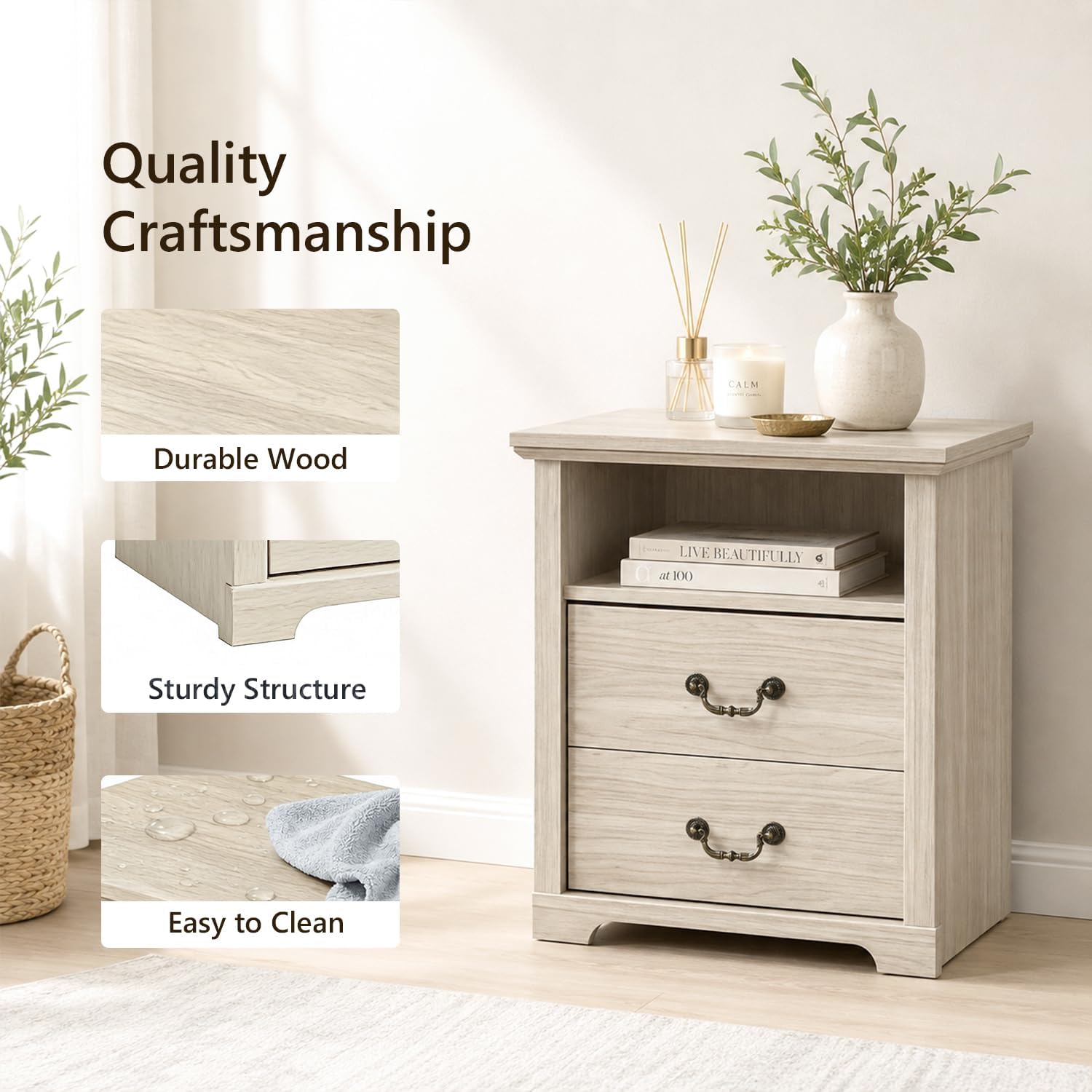 Stella Mia Farmhouse Nightstands Set of 2