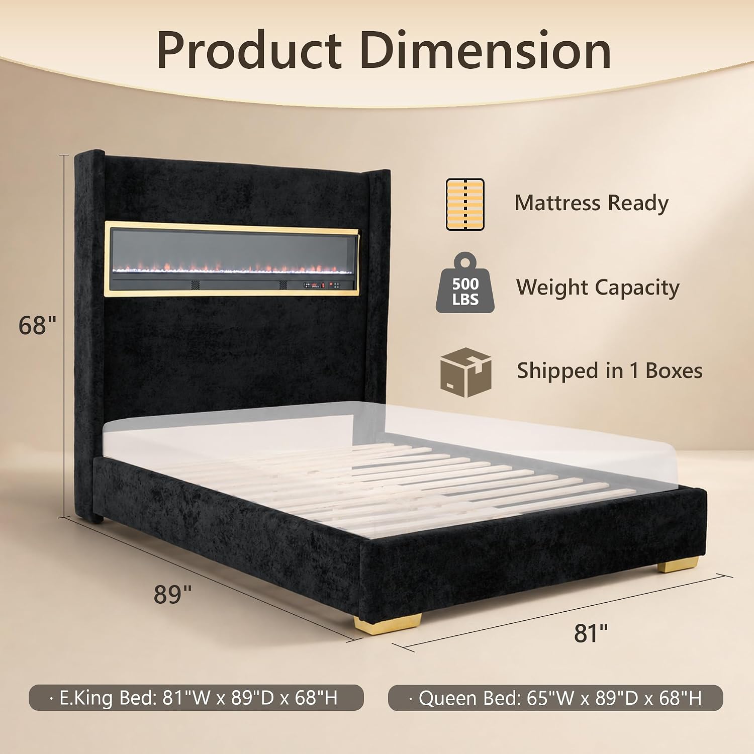 Stella Mia King Bed Frame with 3D Flame Display