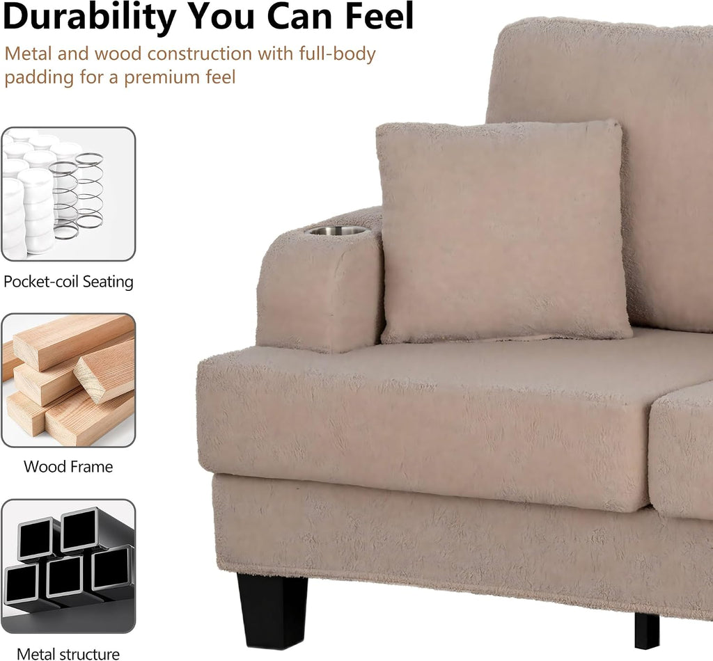 Stella Mia 85" Upholstered Sofa with USB-A & USB-C Charging Port, Stainless Steel Cup Holders