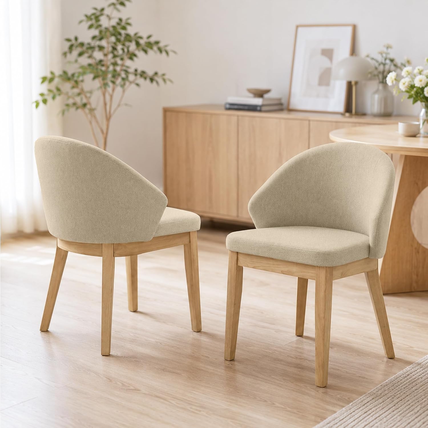 Stella Mia 5-Piece Round Dining Table Set for 4, 47" Organic Modern Kitchen Table & 4 Upholstered Chairs