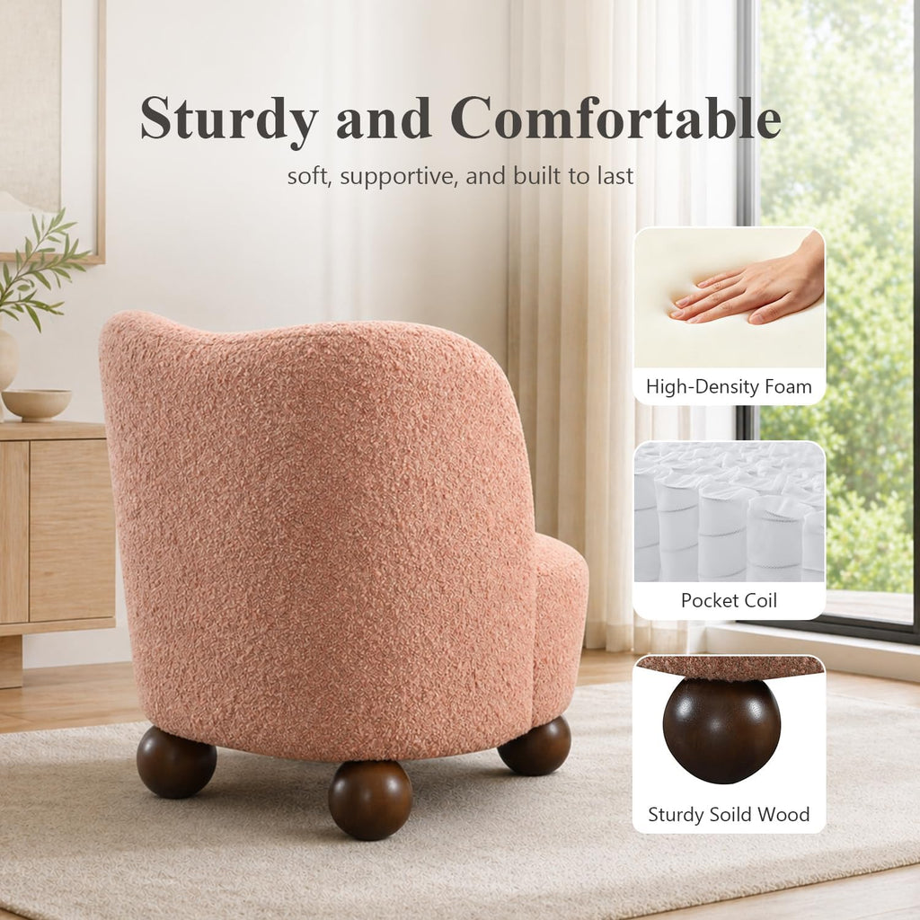 Stella Mia Boucle Accent Chair with Rounded Curves and Sculptural Ball Feet