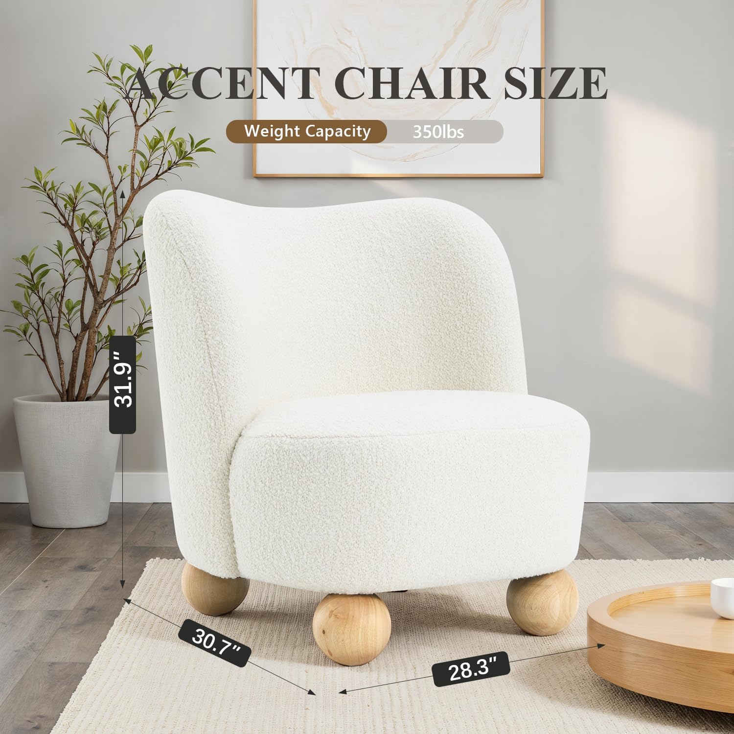 Stella Mia Boucle Accent Chair with Rounded Curves and Sculptural Ball Feet