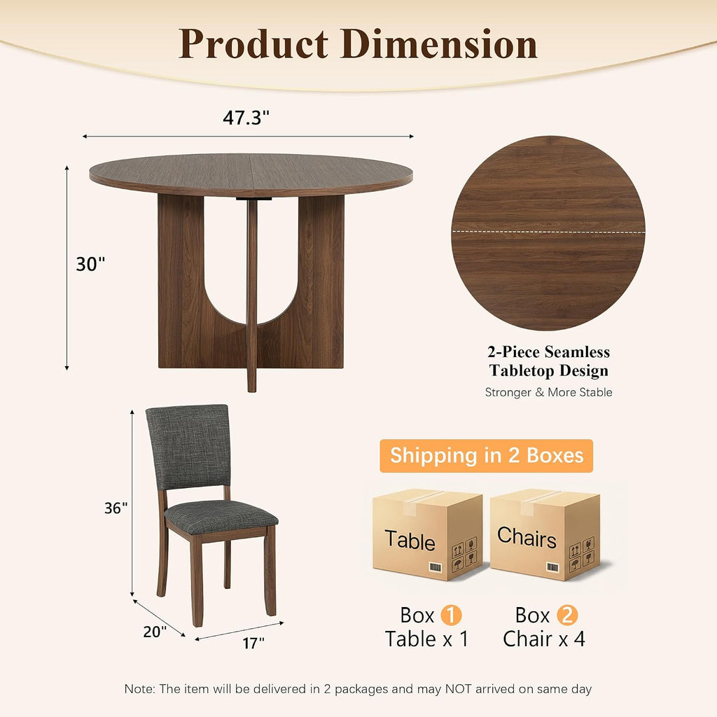 Stella Mia 5-Piece Small Round Dining Table Set for 4, Walnut
