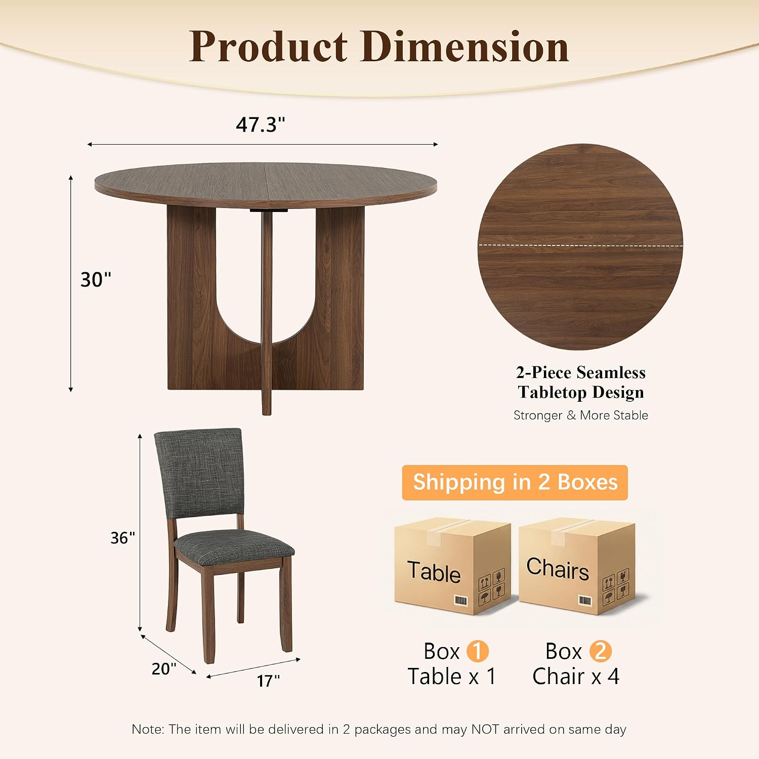Stella Mia 5-Piece Small Round Dining Table Set for 4, Walnut