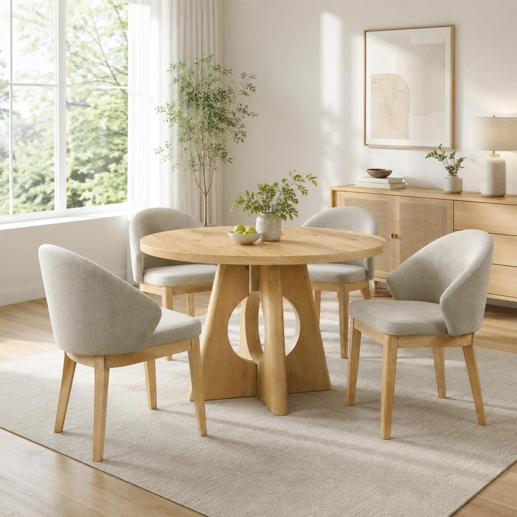 Stella Mia 5-Piece Round Dining Table Set for 4, 47" Organic Modern Kitchen Table & 4 Upholstered Chairs