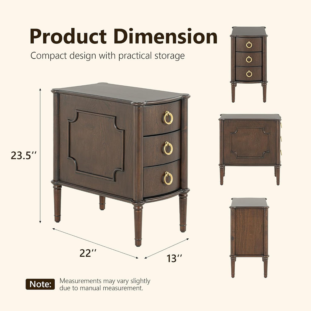 Stella Mia Narrow Nightstand with 3 Drawers & Ball-Bearing Glides