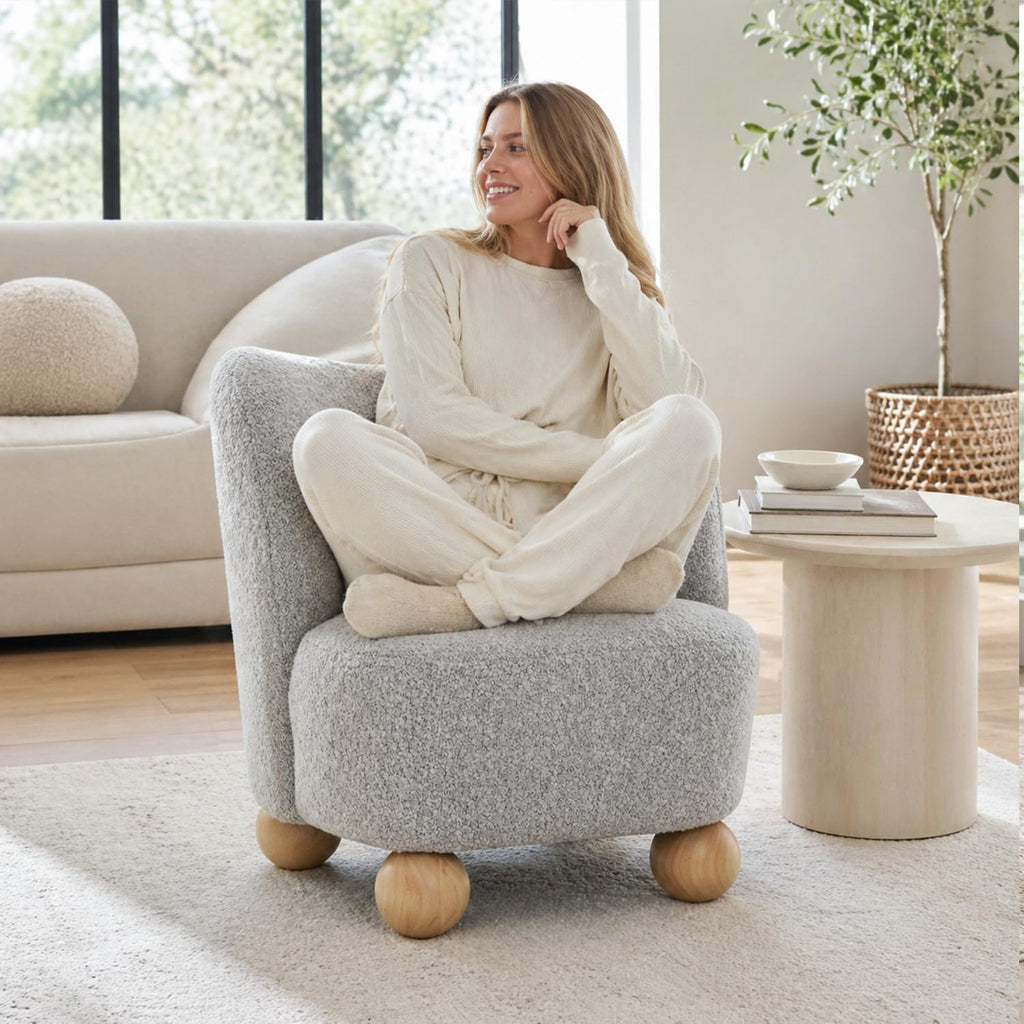 Stella Mia Boucle Accent Chair with Rounded Curves and Sculptural Ball Feet