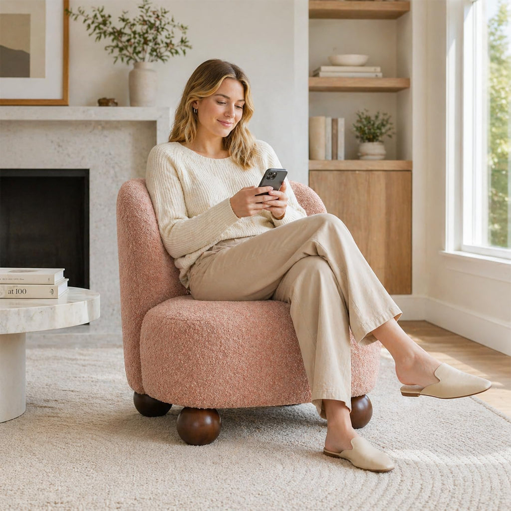 Stella Mia Boucle Accent Chair with Rounded Curves and Sculptural Ball Feet