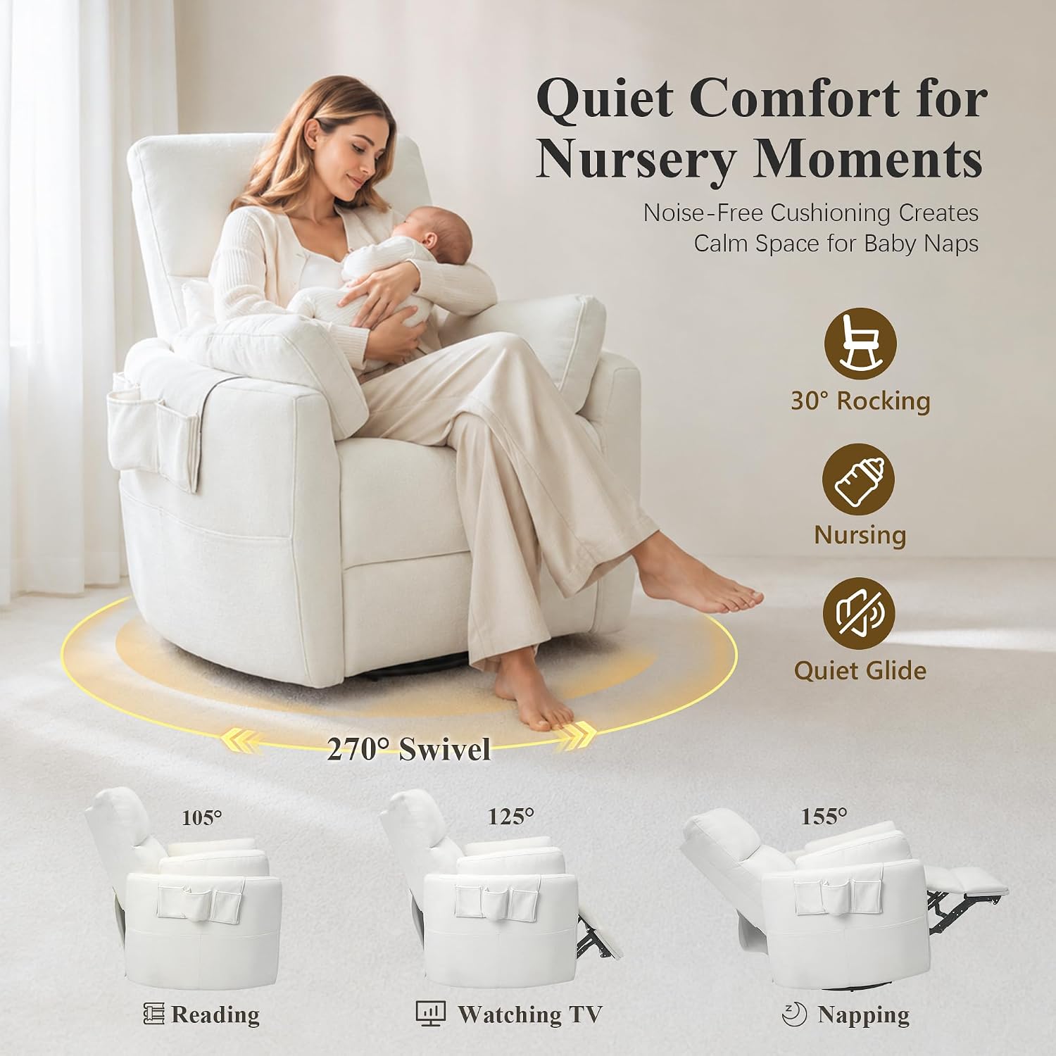 Stella Mia Extra Wide Power Swivel Rocker Recliner Chair Nursery