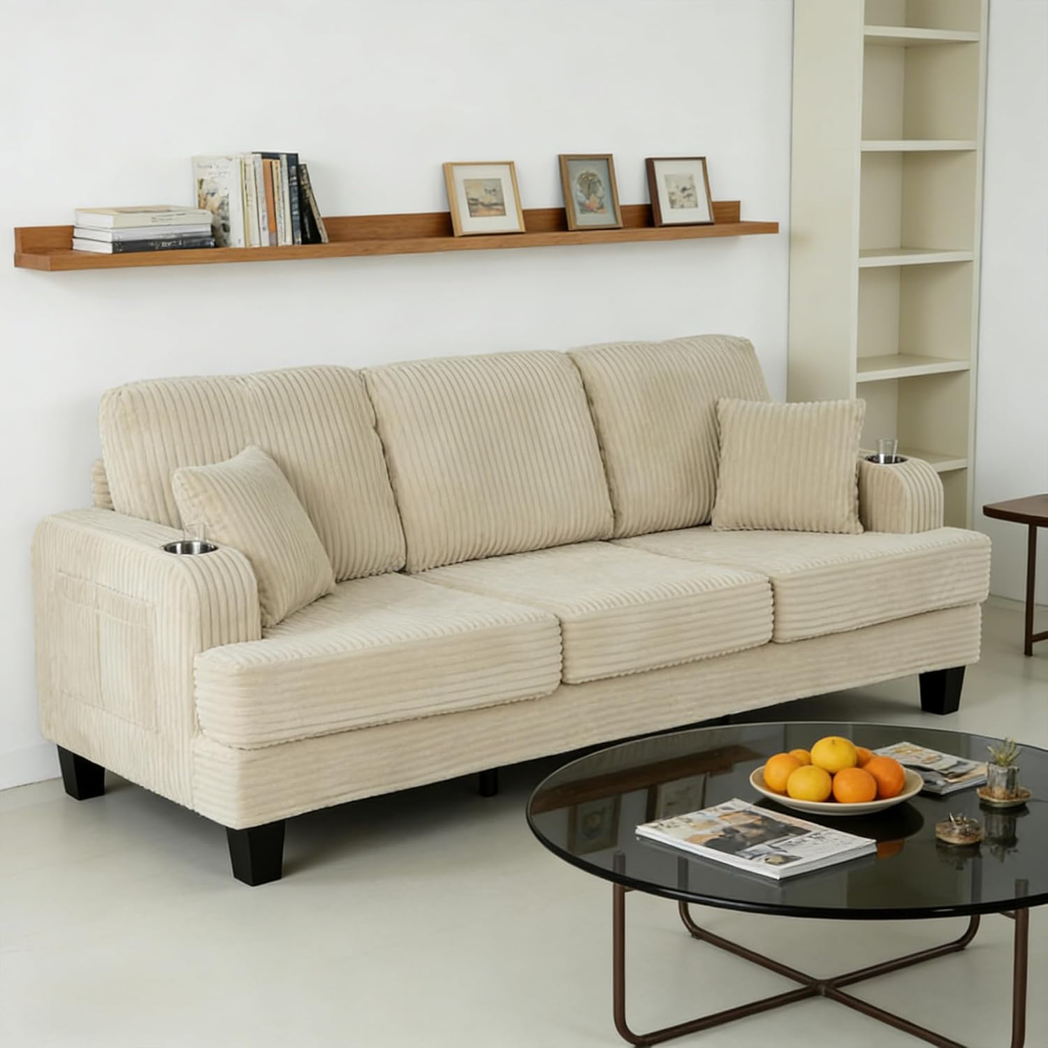 Stella Mia 85" Upholstered Sofa with USB-A & USB-C Charging Port, Stainless Steel Cup Holders
