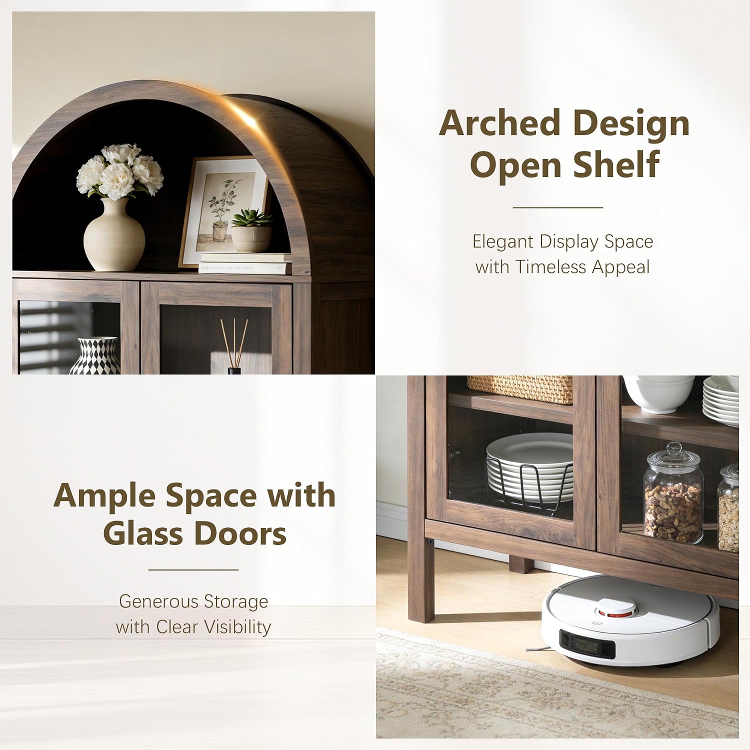 Stella Mia 72" Tall Arched Display Cabinet with Glass Doors