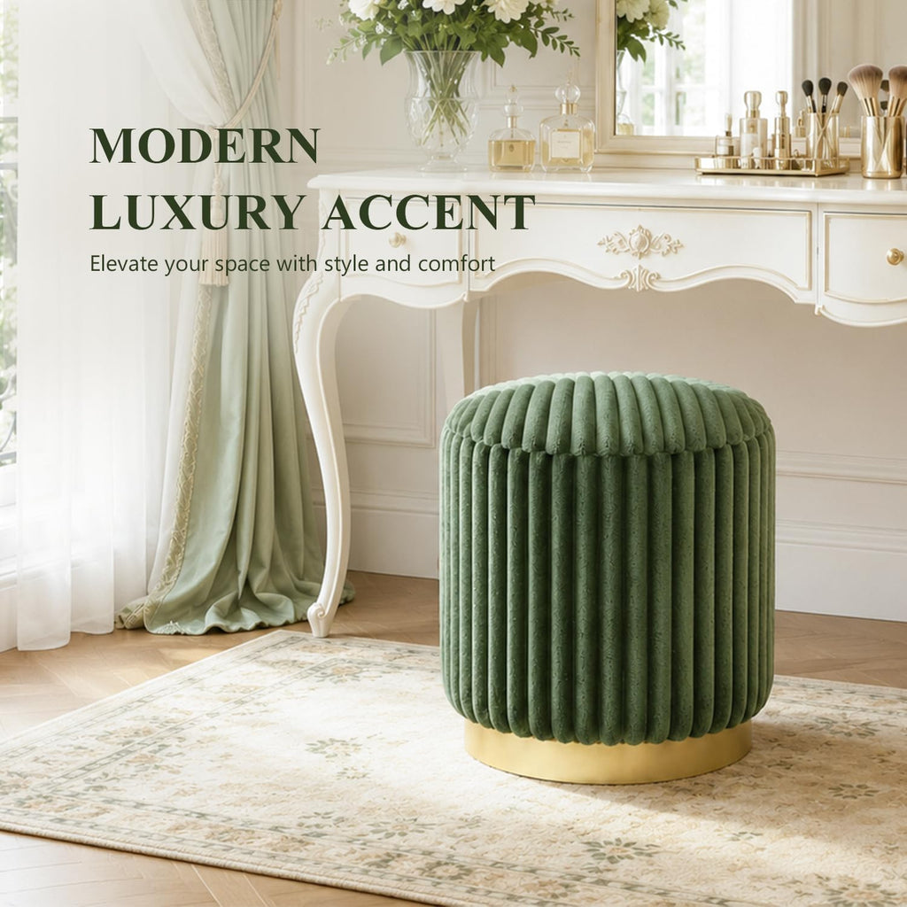 Stella Mia Round Ottoman Stool, Fur-Like Upholstered Small Ottoman Foot Rest with Gold Stainless Steel Plinth Base