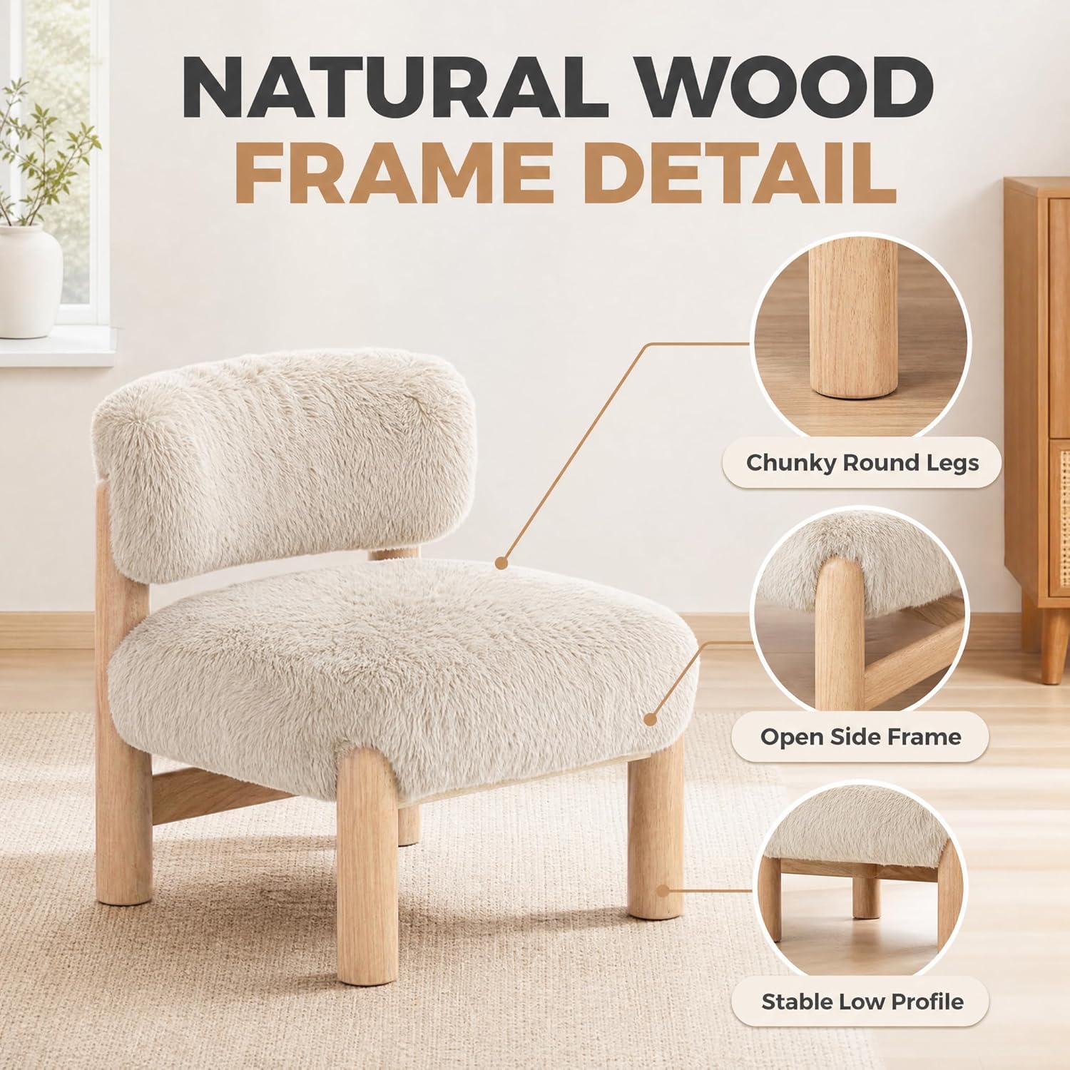 Stella Mia Contemporary Armless Accent Chair, Upholstered Side Chair with Solid Wood Legs, Comfy Foam Padded Single Lounge Chair