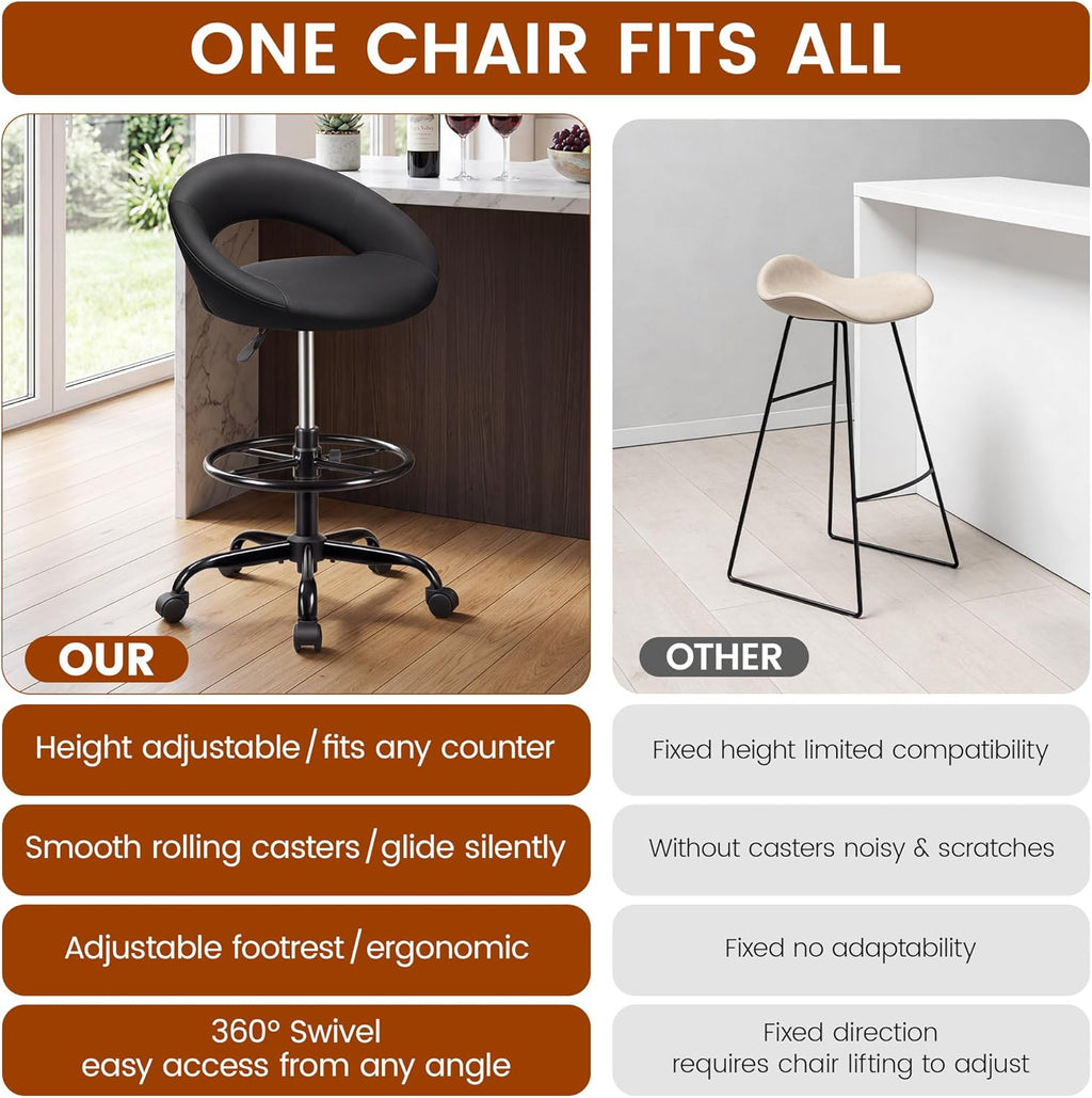 Stella Mia Ergonomic Drafting Chair for Standing Desk, Height Adjustable Rolling Stool with Foot Rest