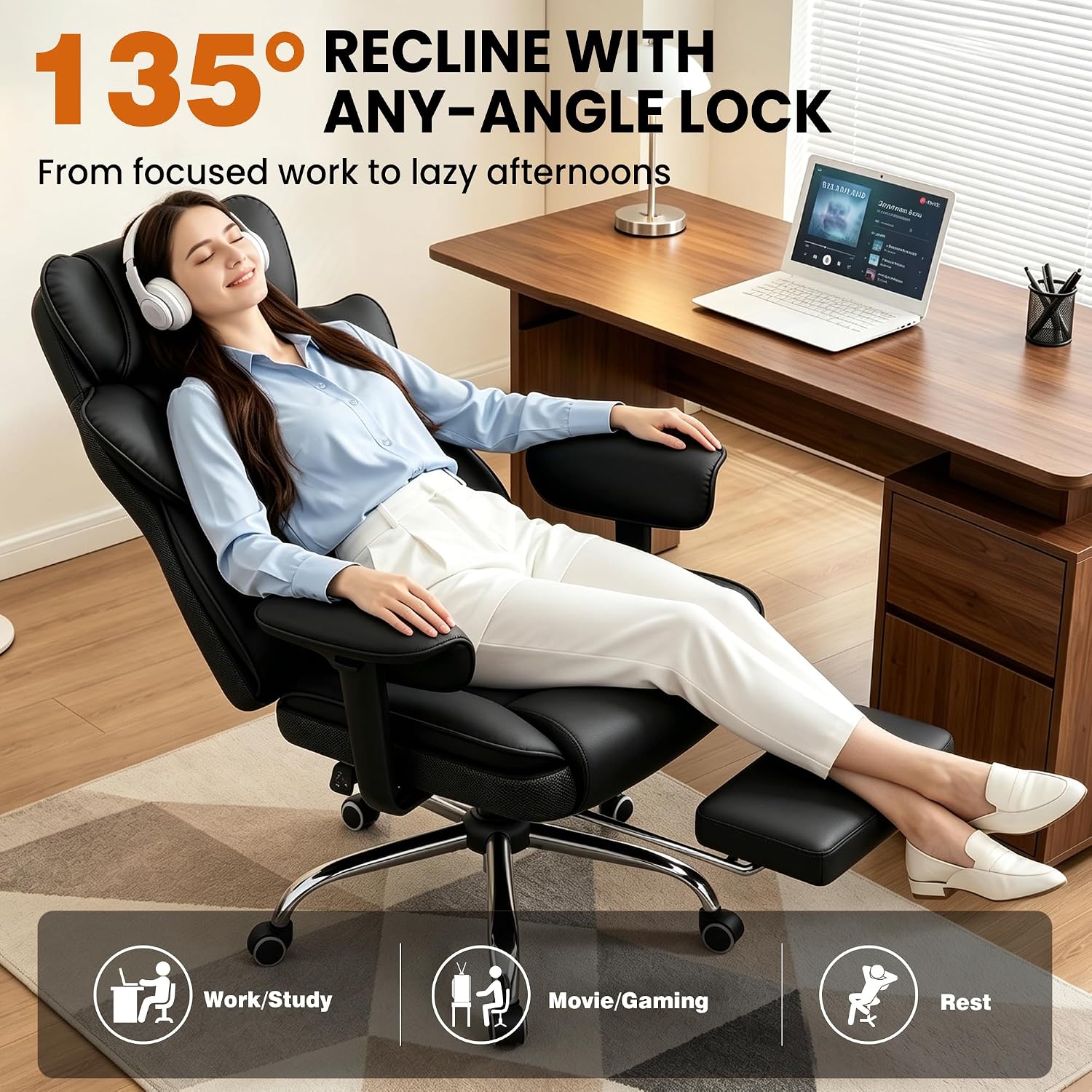 Stella Mia Big and Tall Office Chair with Foot Rest, Desk Chair with Soft Adjustable Armrests