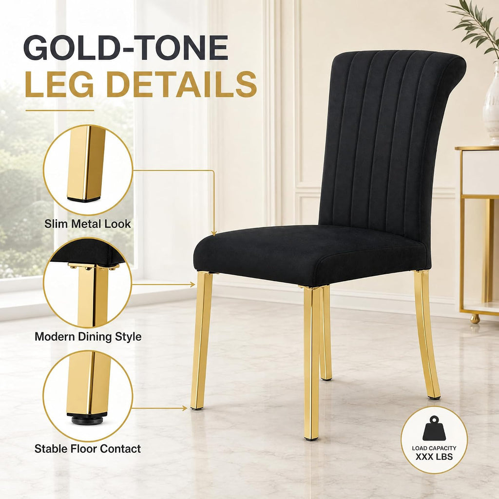 Stella Mia Dining Chairs Set of 2, Channel Tufted Upholstered Armless Side Chairs with Polished Gold Metal Legs