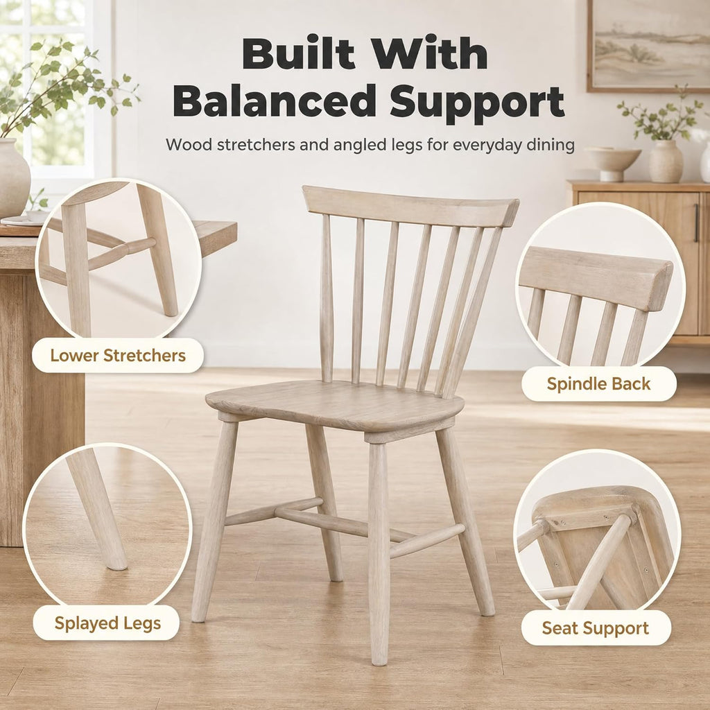 Stella Mia Dining Chairs Set of 2, 100% Solid Wood Spindle Back Kitchen Dining Room Chairs