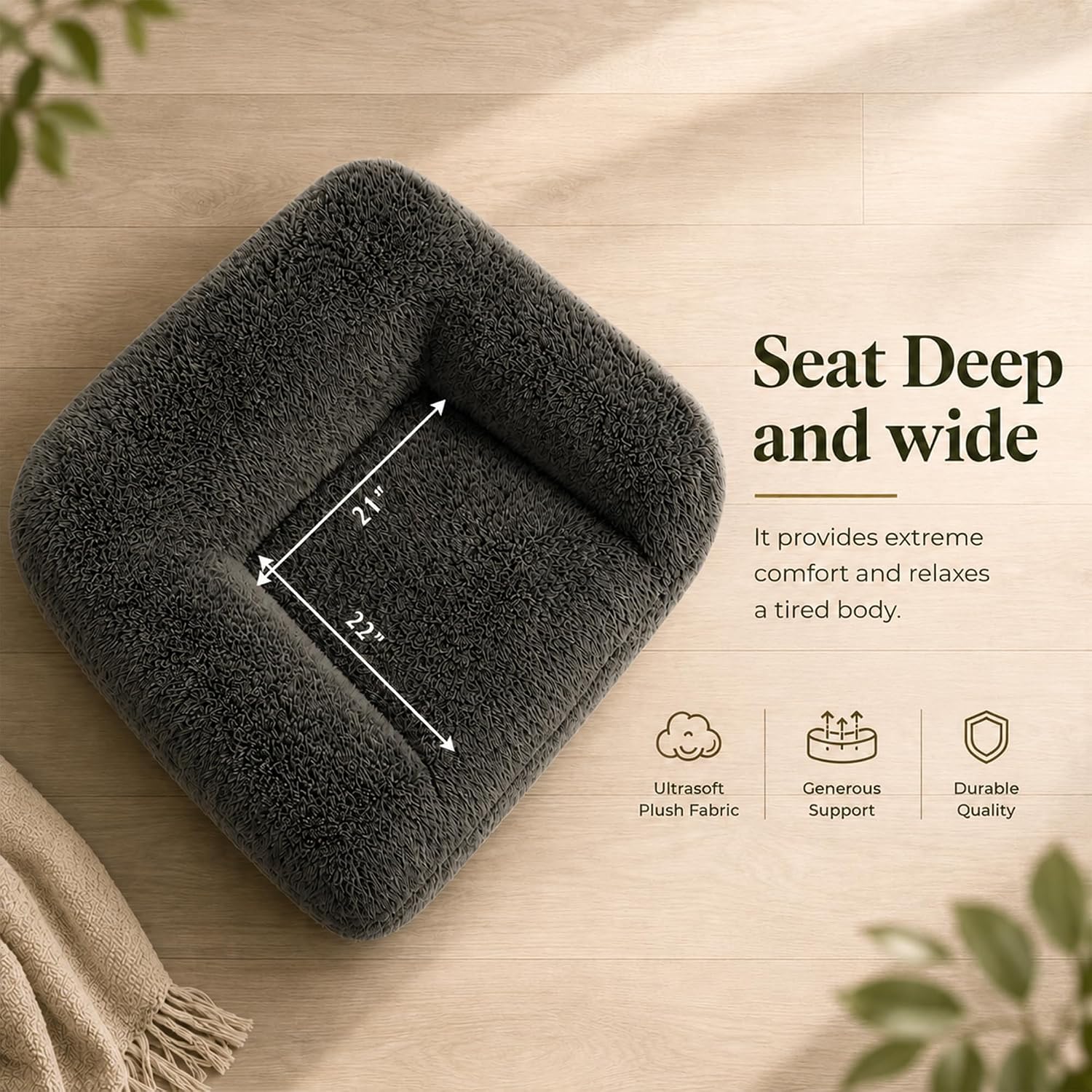 Stella Mia Compressed Accent Chair, Shaggy Plush Foam Sofa Chair with Pocket Coils & Curved Arms