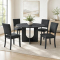Stella Mia Round Dining Table Set for 4, 47" Round Tabletop, Dark Gray | U-Shaped Pedestal Base