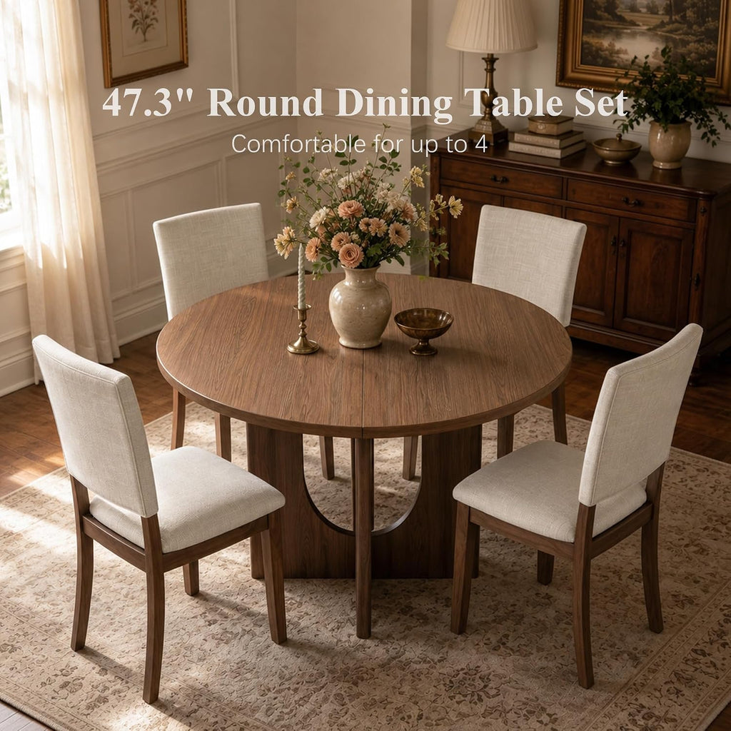 Stella Mia 5-Piece Small Round Dining Table Set for 4, Walnut