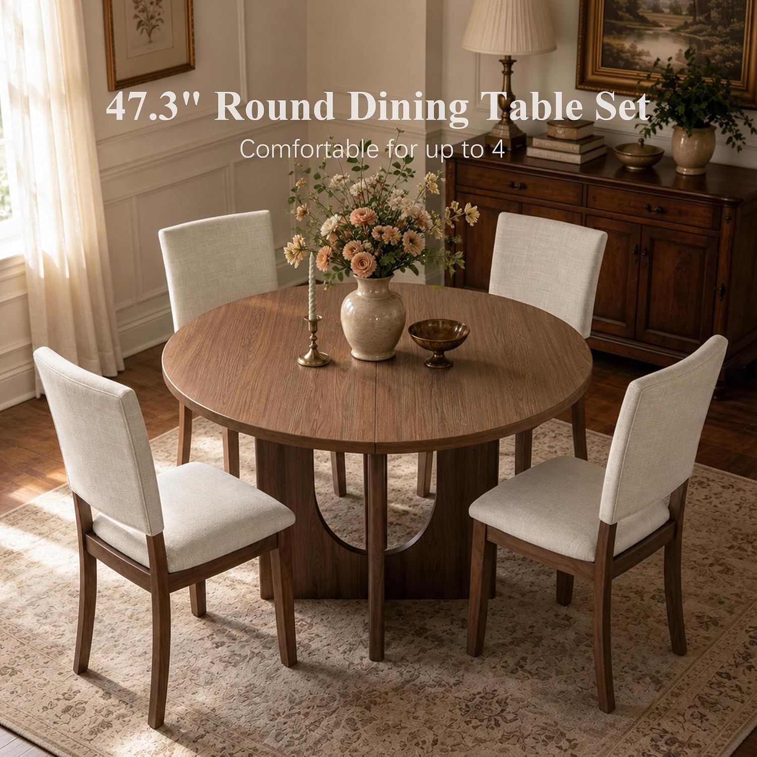 Stella Mia 5-Piece Small Round Dining Table Set for 4, Walnut